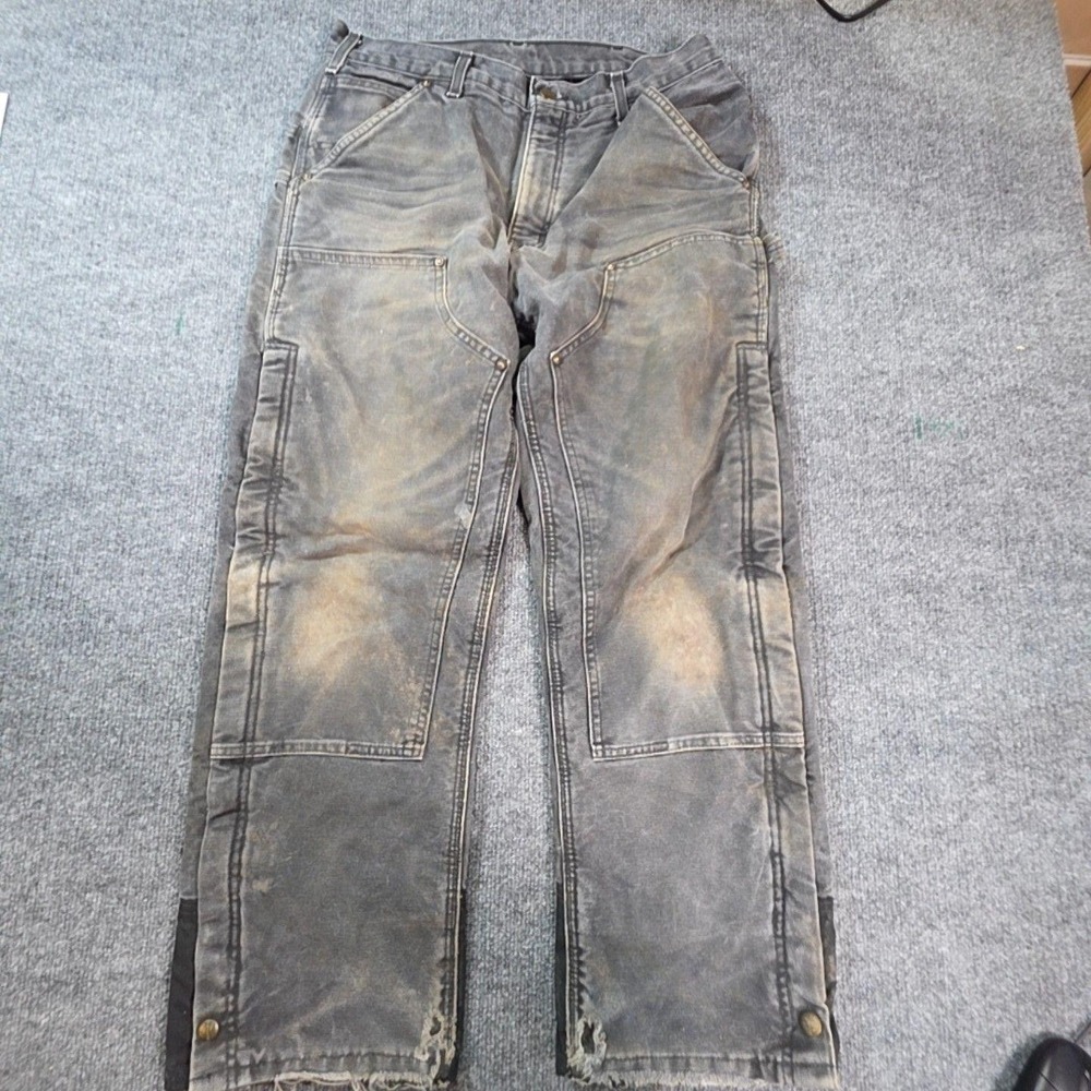 Carhartt B194 Pants Mens 32x30 Black Lined Canvas Carpenter Workwear Insulated